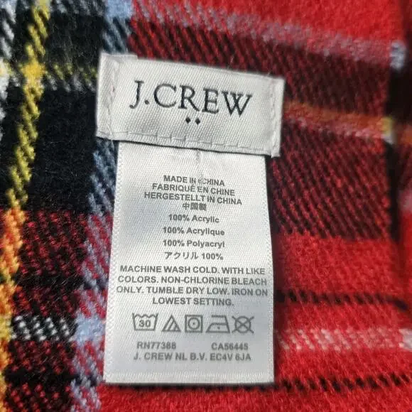 J Crew Classic Plaid Scarf Rubenson Red Fringe Accent Fall Winter Staple - Picture 4 of 7